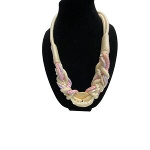 Unbranded Braided Rope Statement Necklace Womens OS Cream Pink Shells Excellent